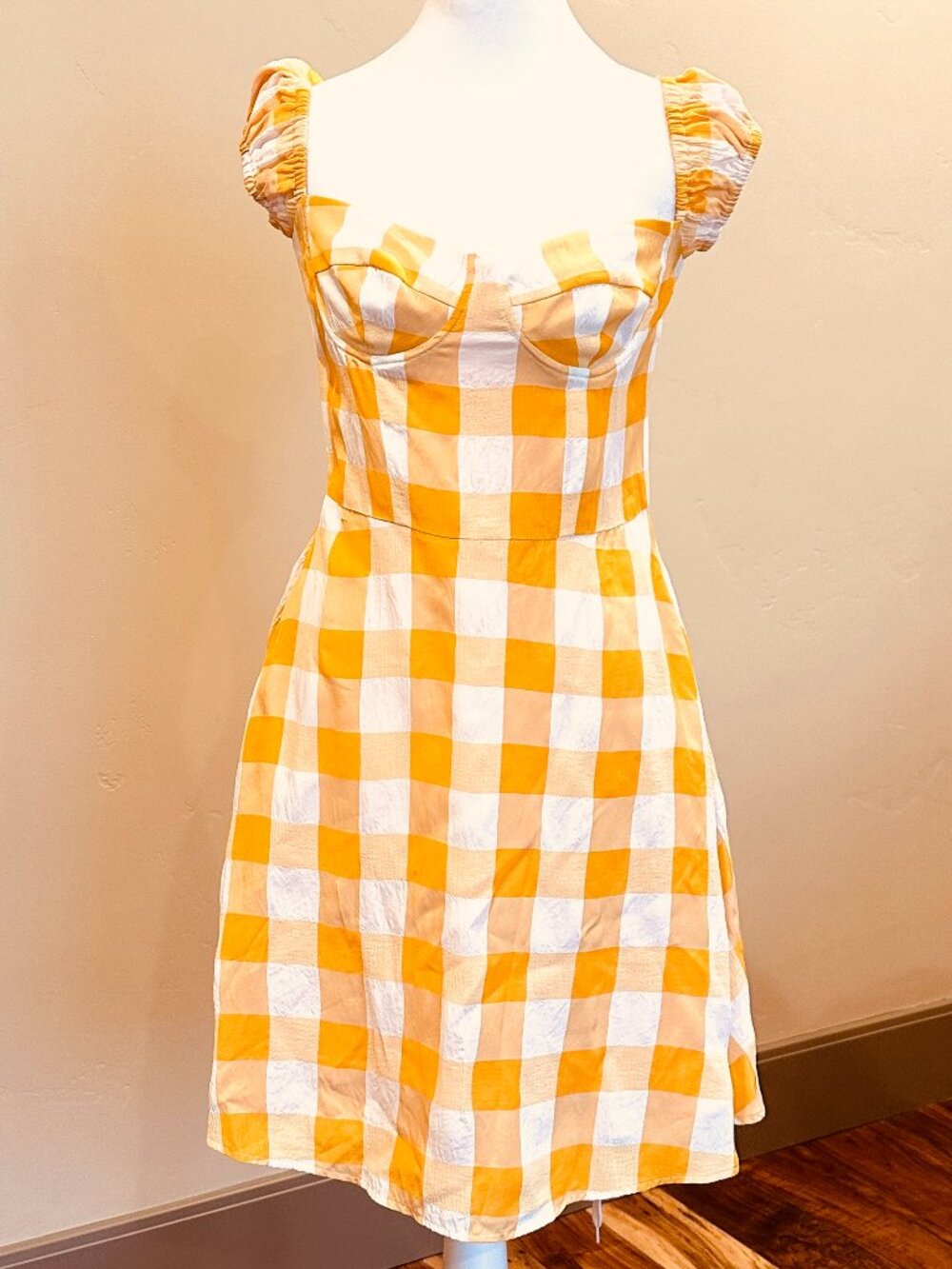 NWOT AUTUMN ADEIGBO ROBIN YELLOW GINGHAM DRESS S/XS
